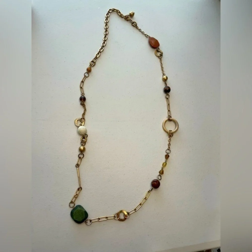 Bohemian Necklace Gold-tone With Cloth, Hand-carved Wooden Beads 23” Length - Picture 3 of 8